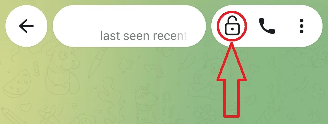 The Ecryptgram Android chat header before encryption is turned on, with the lock control circled.